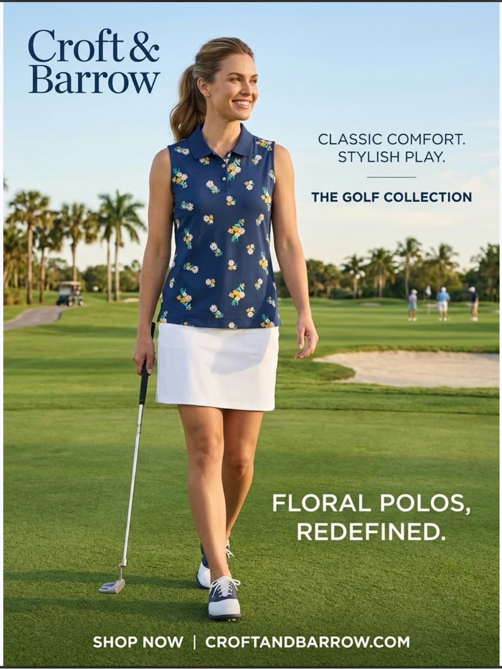 Croft & Barrow Navy Floral Sleeveless Polo Tank ~ Size Large